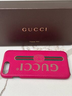 Gucci Hot Pink Leather Phone Case